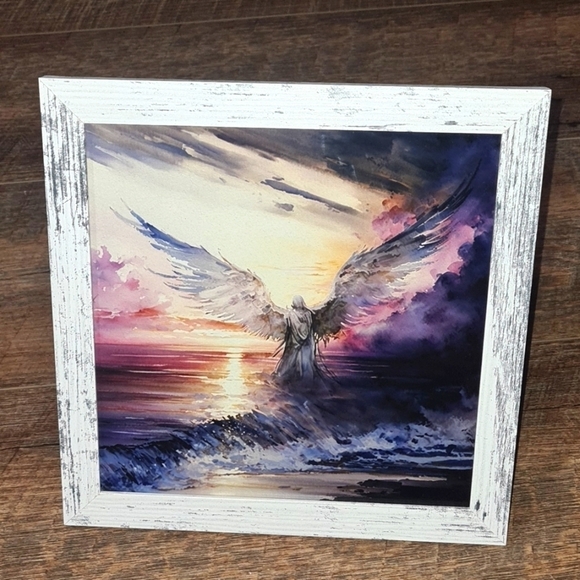 8x8 Angel Walking Over the Ocean Watercolor Art Oil Painting‎ Framed Print - Picture 3 of 11